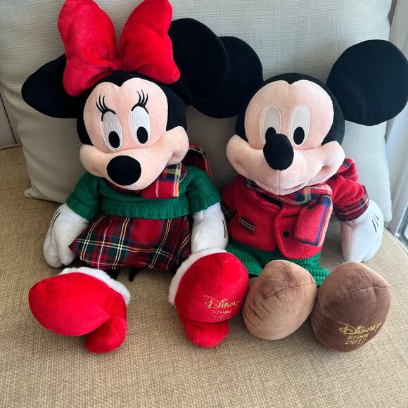 Disney Store Exclusive 2012 Christmas Mickey & Minnie Plush w/ Vintage Ornaments - Picture 2 of 8